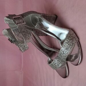 Shoe Land Silver Glitter Sparkly Open Toe Ankle Strap No Rumors Heels size 10